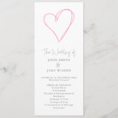 Minimalistische Romantische Roze Hart huwelijkscer Programmakaart (Voorkant)