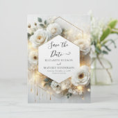 Minimalistische romantische witte rozen bruiloft save the date (Staand voorkant)