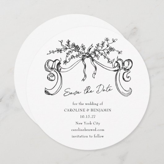  minimalistische romantische zwart wit bruiloft save the date (Voorkant / Achterkant)