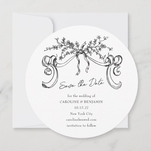  minimalistische romantische zwart wit bruiloft save the date (Voorkant)