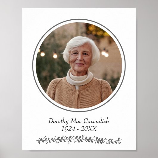 Minimalistische Ronde Foto Herdenkingsdienst Funer Poster (Voorkant)