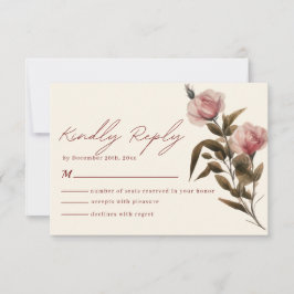 Minimalistische rood en blush roze bruiloft RSVP kaartje