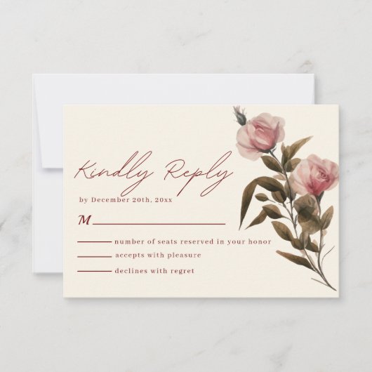 Minimalistische rood en blush roze bruiloft RSVP kaartje (Voorkant)