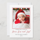 Minimalistische rood-wit foto vrede liefde en vreu feestdagenkaart (Voorkant)