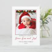 Minimalistische rood-wit foto vrede liefde en vreu feestdagenkaart (Staand voorkant)