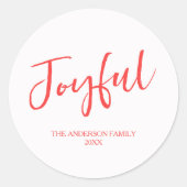 Minimalistische rood wit vrolijke kerstkalligrafie ronde sticker (Voorkant)