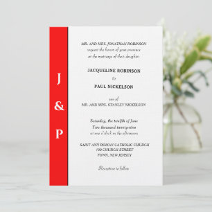Minimalistische Rood Witte Monogram  Kaart
