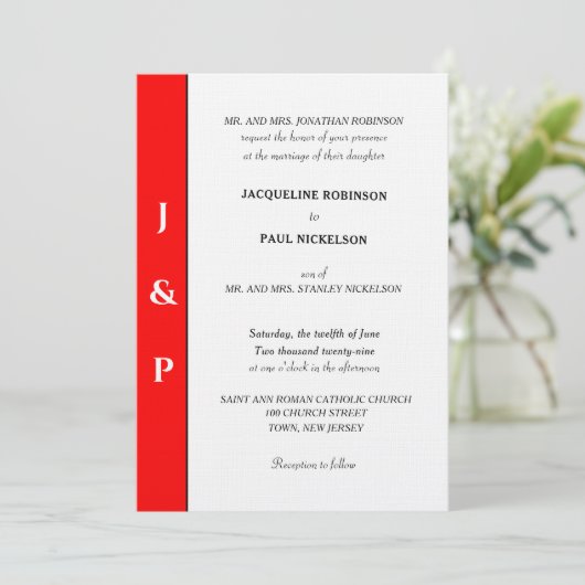 Minimalistische Rood Witte Monogram  Kaart (Staand voorkant)