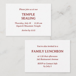 Minimalistische rood-witte tempel & maaltijd uitno informatiekaartje