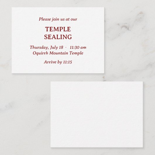 Minimalistische rood-witte tempel verzegeling uitn informatiekaartje (Voorkant / Achterkant)