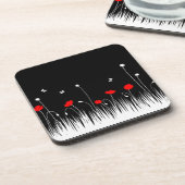 Minimalistische rood zwart en wit klaprozen weide  bier onderzetter (Linkerzijde)