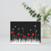 Minimalistische rood zwart en wit klaprozen weide  briefkaart (Staand voorkant)
