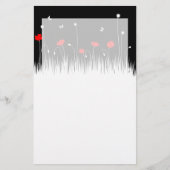 Minimalistische rood zwart en wit klaprozen weide  briefpapier (Voorkant)