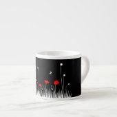 Minimalistische rood zwart en wit klaprozen weide  espresso kop (Voorkant rechts)