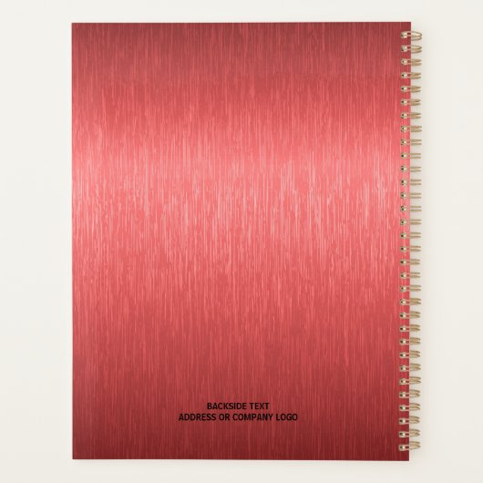 Minimalistische rood zwart metallic textuur print planner (Achterkant)
