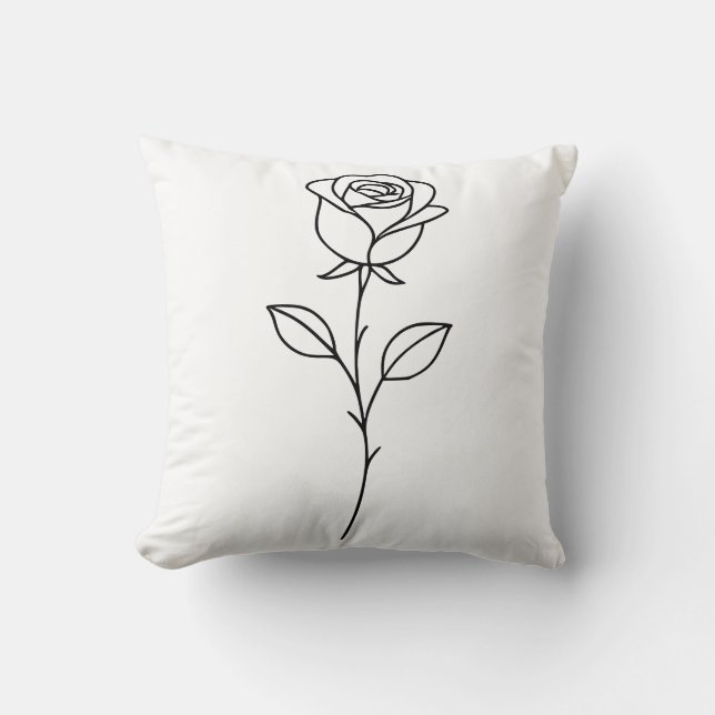 Minimalistische Roos Botanische Lijnkunst Kussen (Voorkant)