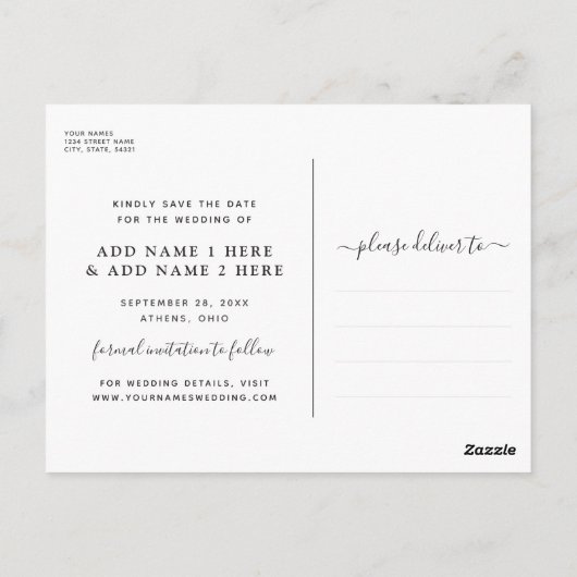 Minimalistische Roos Gold Script Foto Bewaar de da Briefkaart (Achterkant)