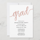 Minimalistische Roos Gold Script Graduparty Kaart (Voorkant)