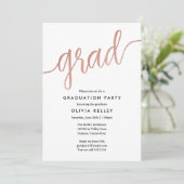 Minimalistische Roos Gold Script Graduparty Kaart (Staand voorkant)