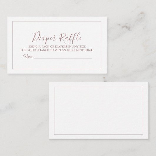 Minimalistische Roos Gouden Luier Raffle Kaart (Voorkant / Achterkant)