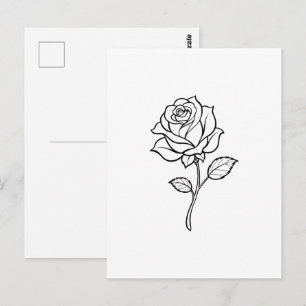 Minimalistische roos lijnkunst Elegante éénkleurig Briefkaart
