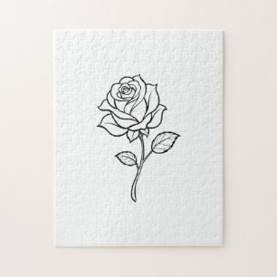 Minimalistische Roos Lijnkunst Elegante Eénkleurig Legpuzzel