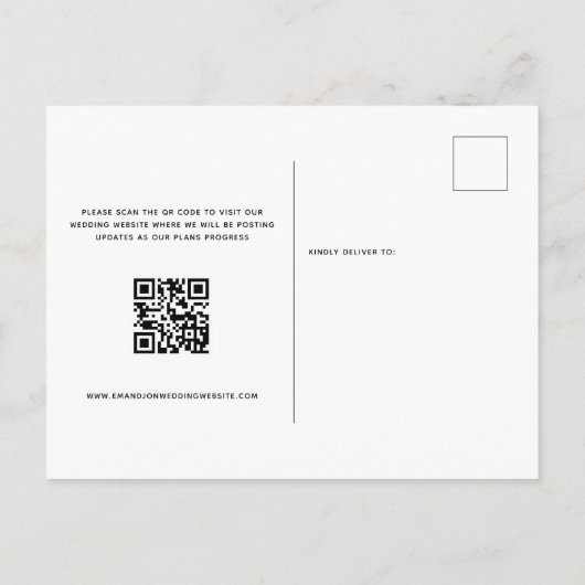 Minimalistische Roos QR-codetekst Opslaan datum Briefkaart (Achterkant)