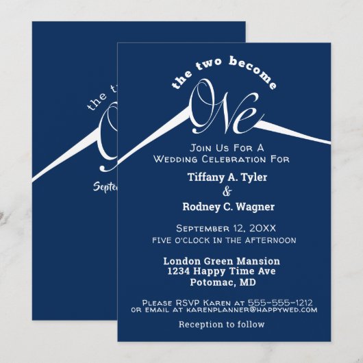 Minimalistische Royal Blue en White The One Weddin Kaart (Voorkant / Achterkant)