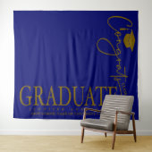 Minimalistische Royal Blue & Gold Congrats Afstude Wandkleed (In Situ (horizontaal))