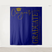 Minimalistische Royal Blue & Gold Congrats Afstude Wandkleed (Voorkant)