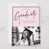 Minimalistische roze achtergrond foto Afstuderen Aankondiging (Voorkant)