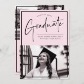 Minimalistische roze achtergrond foto Afstuderen Aankondiging (Voorkant / Achterkant)