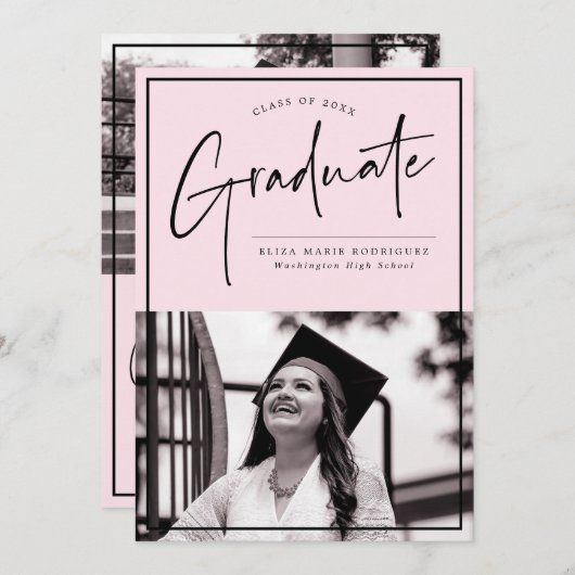 Minimalistische roze achtergrond foto Afstuderen Aankondiging (Voorkant / Achterkant)