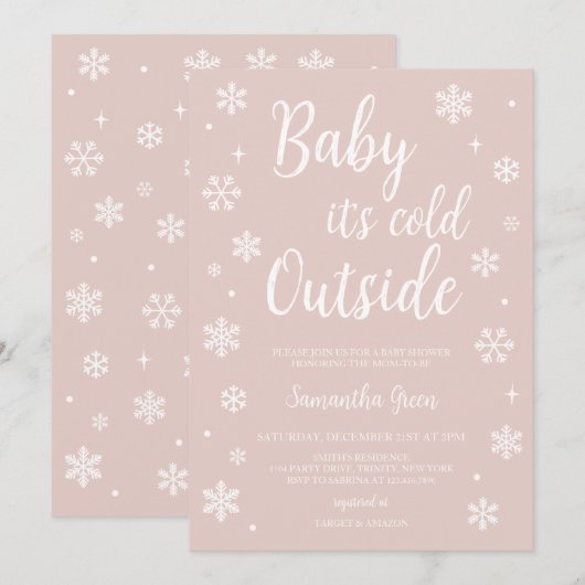 Minimalistische roze Baby Het is koud buiten Baby  Kaart (Voorkant / Achterkant)