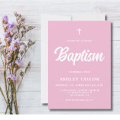 Minimalistische Roze Baby Meisje Doop uitnodiging