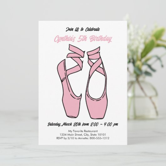 Minimalistische Roze Ballet Verjaardagsfeestje Uit Kaart (Staand voorkant)