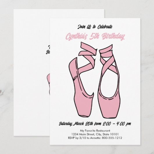 Minimalistische Roze Ballet Verjaardagsfeestje Uit Kaart (Voorkant / Achterkant)