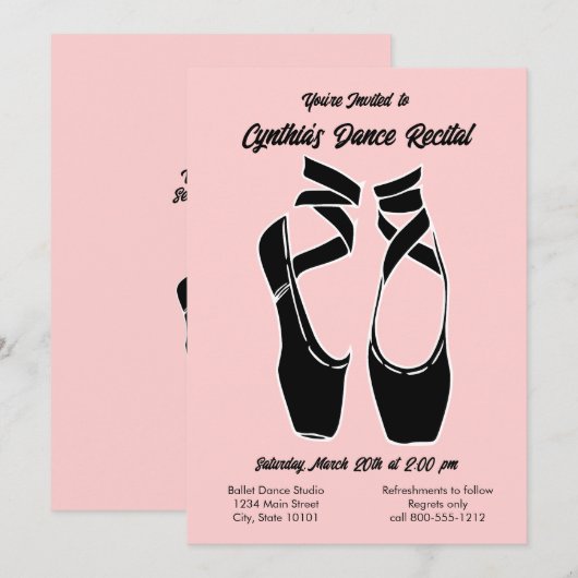 Minimalistische roze balletuitvoering uitnodiging (Voorkant / Achterkant)