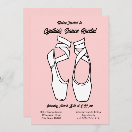 Minimalistische roze balletuitvoering uitnodiging (Voorkant / Achterkant)