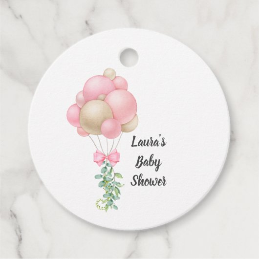 Minimalistische roze ballonnen meisje Baby shower Bedankjes Labels (Voorkant)