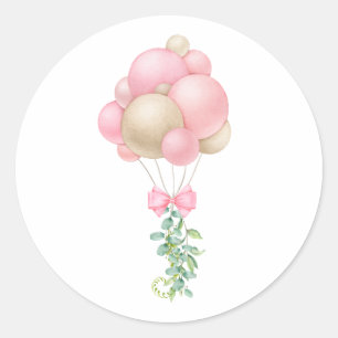 Minimalistische roze ballonnen meisje Baby shower Ronde Sticker