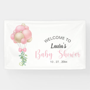 Minimalistische roze ballonnen meisje Baby shower Spandoek