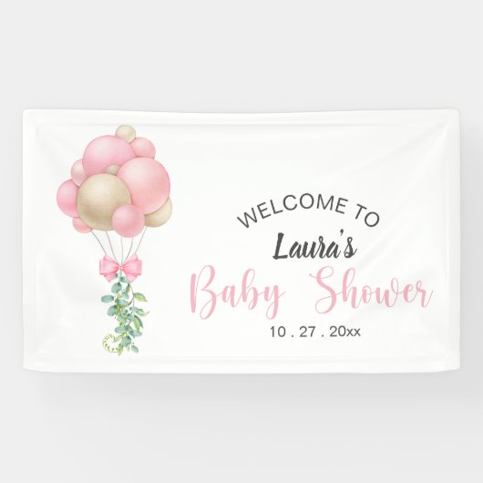Minimalistische roze ballonnen meisje Baby shower Spandoek (Horizontaal)