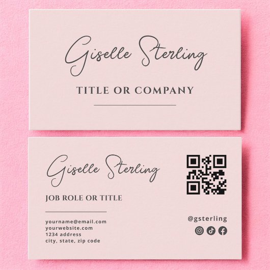 Minimalistische Roze Bedrijfs Script QR Code Visitekaartje