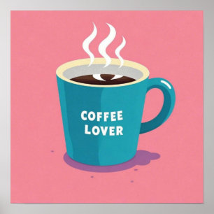 Minimalistische Roze Blauwe Koffie Cup liefhebber Poster