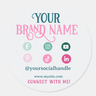 Minimalistische roze Blauwgroen Schattigee social  Ronde Sticker