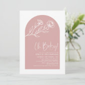 Minimalistische Roze Bloem Lijn Baby Meisje Shower Kaart (Staand voorkant)