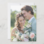 Minimalistische roze bloemen Foto Zwarte Bruiloft Save The Date (Achterkant)
