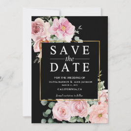Minimalistische roze bloemen Foto Zwarte Trouwdag Save The Date