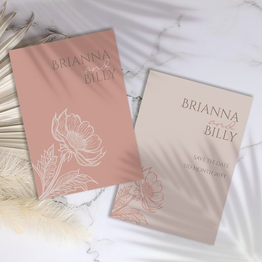 Minimalistische Roze Bloemen Huwelijk Save The Date